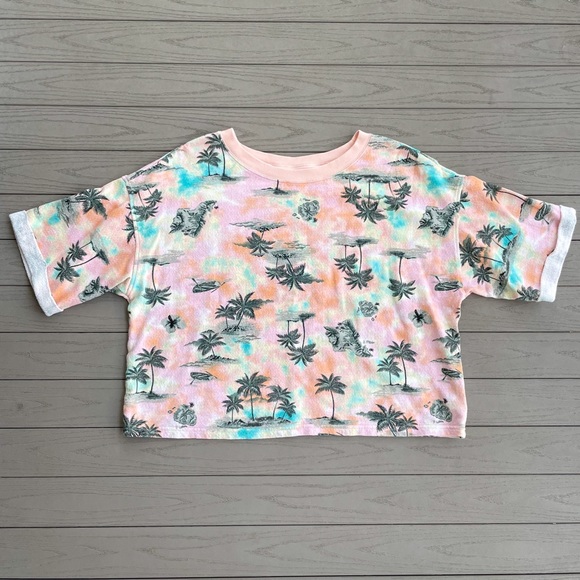 Old Navy Peachy Pink Tropical Terrycloth Crewneck L - Picture 1 of 7